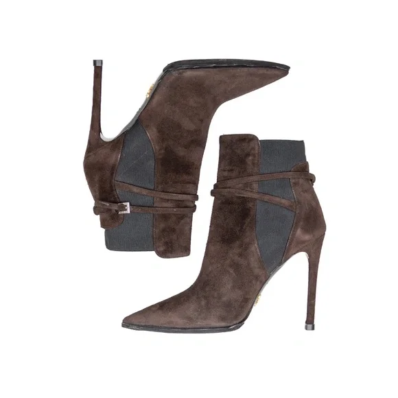 Prada Women's Brown Suede Stiletto Ankle Boots – Size EU 37 (US 6.5 – 7) - Picture 7 of 10